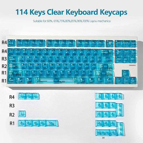mintcaps Crystal Clear Keyboard Keycaps, Transparent PC Cherry Profile Blue Keycap Set for MX Switches