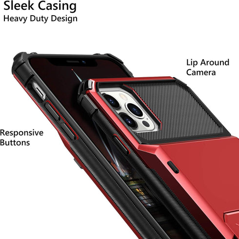 Vofolen Compatible with iPhone 12 Pro Max Case, 5G Wallet with 4-Card ID Slot, Red Hybrid TPU Bumper