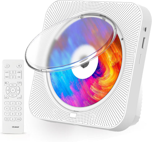 Portable CD Player with Speakers, Bluetooth Support, Timed CD Player with Headphones for Home, White