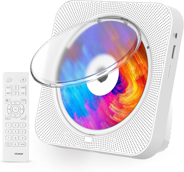 Portable CD Player with Speakers, Bluetooth Support, Timed CD Player with Headphones for Home, White