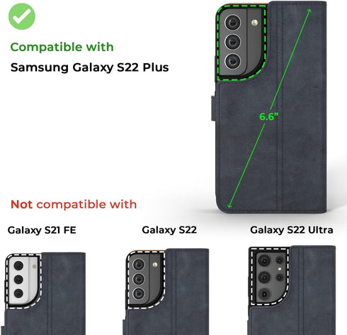 Snakehive Samsung Galaxy S22 Plus Leather Case, Genuine Leather Wallet Phone Case with Card Holder, Flip Folio Cover