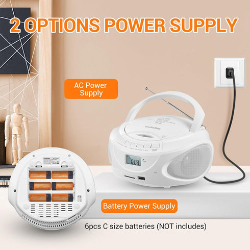 Gelielim Portable CD Player Boombox with AM/FM Radio, Bluetooth Speaker, Supports CD/USB/SD/BT/AUX, Gifts for Parent