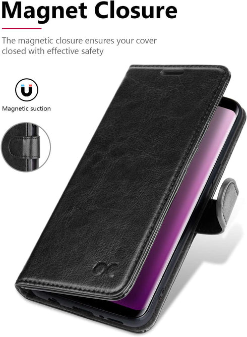 OCASE Samsung Galaxy S9 Case – Leather Flip Wallet Case for Samsung Galaxy S9 Devices (Black)