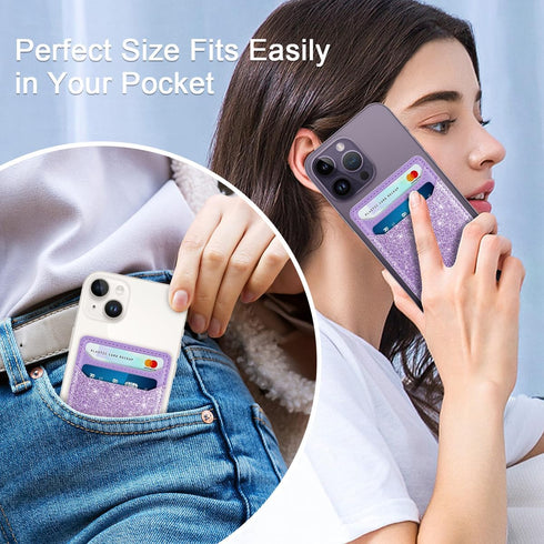 Self Adhesive Card Holders for Back of Phone, Leather RFID Wallet Pockets Stick On, Credit Card Holders Sleeve for