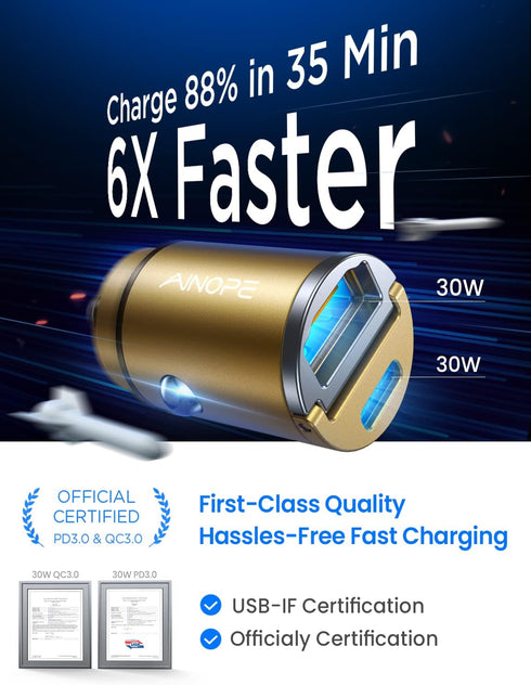 USB C Car Charger Adapter 72W, AINOPE Fast Charging for iPhone Samsung All Smartphones