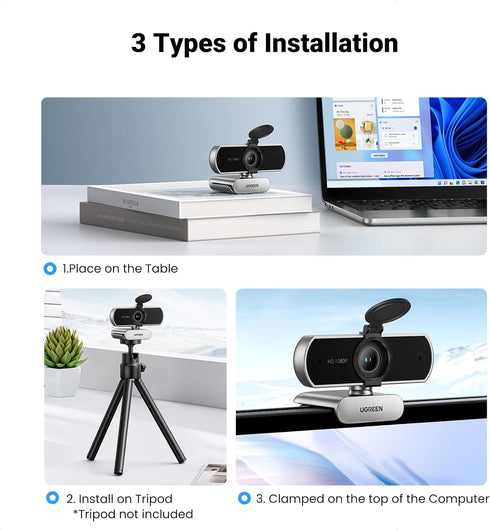 UGREEN 1080P 2 85 2, Full HD Webcam with Microphone, Noise-Canceling Mics, Fov & Fixed Focus, Plug and Play, Auto Light