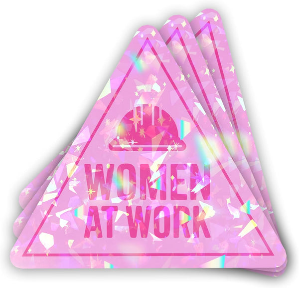 Generic Set 3Pcs Pink Women at Work Holographic Stickers Hard Hat Sticker for
