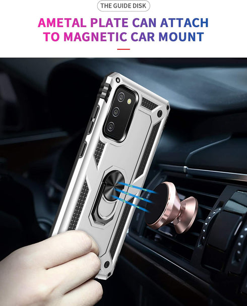 360 Metal Rotating Ring Kickstand Holder Armor Heavy Duty Shockproof Case for Samsung Galaxy A02S (Military Grade Drop