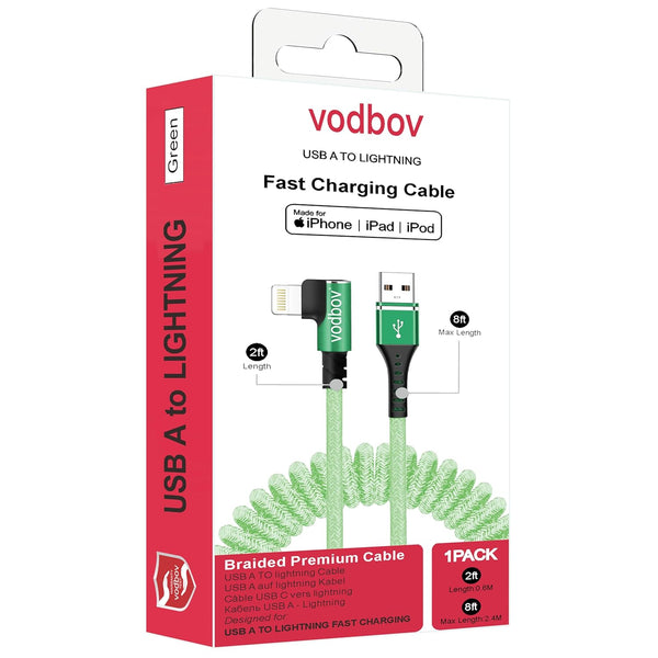 Coil iPhone Charger Cable USB A to Lightning Cord (2ft to 8ft) Mfi Certified CarPlay Right Angle