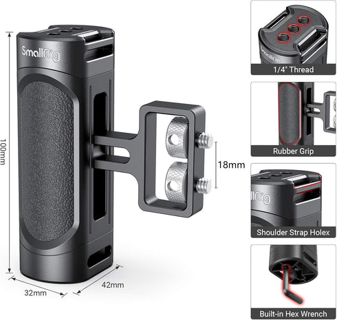 SMALLRIG Mini Side Handle Handgrip with Dual 1/4"-20 Screw Mount for Mirrorless Digital Camera, Adjustable - 2916