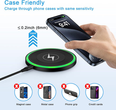 15W Fast Wireless Charger for Google Pixel 9 Pro XL/9 Pro Fold/9 Pro/9/8a/8 Pro/8/7 Pro/7/7a/6, Samsung Galaxy S24