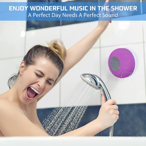 Waterproof Bluetooth Shower Speaker - Portable Wireless Water-Resistant Speaker with Suction Cup, Purple