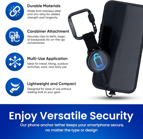 PhoneLockPro Retractable Anti-Theft Phone Holder with Belt Clip Durable Stainless Steel and Zinc Alloy Perfect