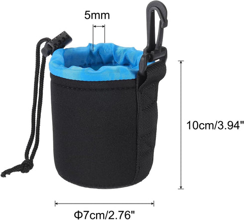 PATIKIL Camera Lens Bag, 2.8" IDx3.9 H Drawstring Lens Pouch with Thick Protective Neoprene, Lens Case for DSLR Camera Lens, Water Coffee Cups, Black, Blue