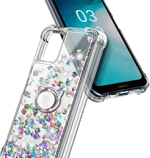 NZND Compatible with Nokia G310 5G Case - Glitter Liquid Floating Waterfall Cute Phone Case with Tempered Glass Screen