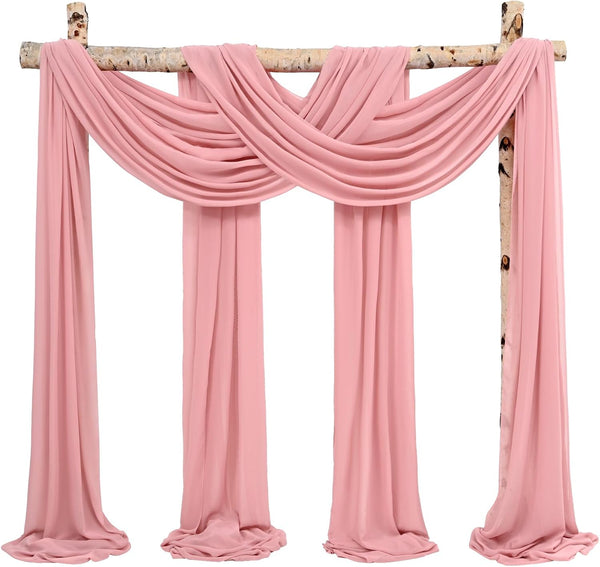 Wedding Arch Draping Fabric - 8 Panels 28" x 20ft Dusty Rose Chiffon Drapes for Ceremony and Reception Decorations