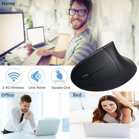 Lekvey 2.4 Left Handed Mouse, Wireless GHz USB Lefty Left Hand Ergonomic Vertical Mouse, Less Noise - Black
