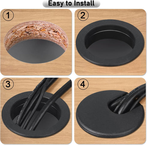 12 Pack 2 Inch Black Desk Grommet Kit, Plastic Cover for Office Wire Cable Hole Organizer