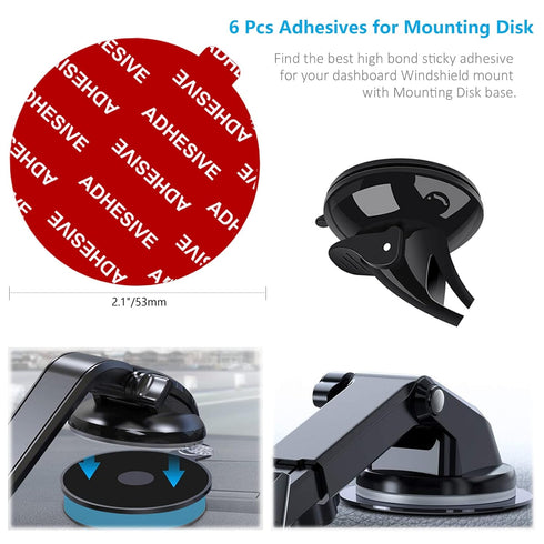 Dashboard Pad Mounting Disk Sticky Adhesive Replacement Kit, 6pcs 2.1"(53mm) Circle Double-Sided Stickers