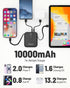 ODGUV Cables,22.5W Pack 10000mAh,Travel Small Portable Charger with Built-in Fast Charging Power Bank,USB-C Mini