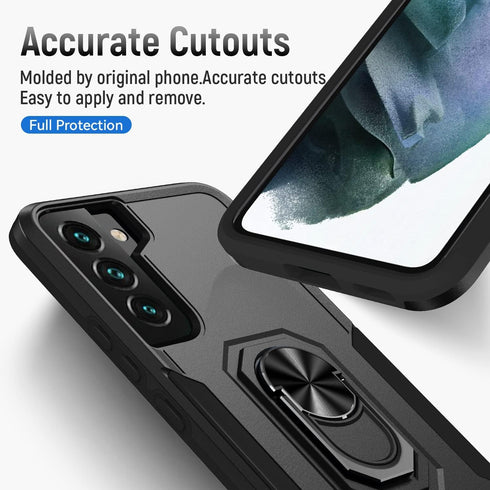 Heavy Duty Shockproof Full Body Phone Cover for Samsung Galaxy S22 with Screen Protector, Built-in Finger Ring Kickstand