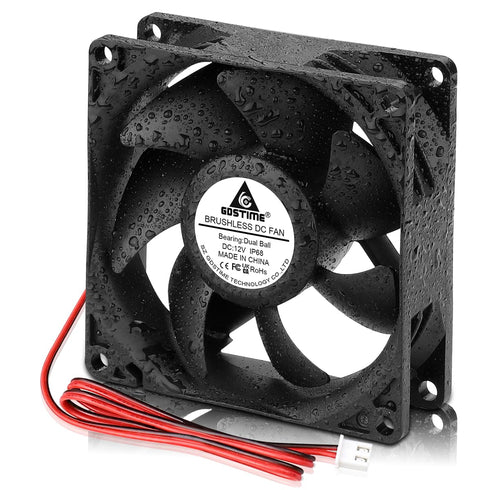 GDSTIME 80mm x 25mm 12V IP68 Waterproof Exhaust Fan, Small Brushless DC Cooling Computer Case Fan, 2 Pack