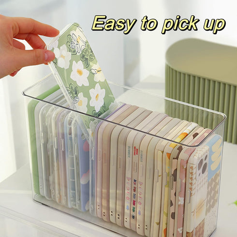 Cell Phone Case Storage Box, Multifunctional Plastic Organizer with Lid for Basic Cases, Clear Storage Holder for Desk,