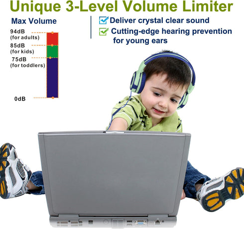 SIMOLIO Kids Headphones for School, Safe Volume Limiter with Microphone, Adjustable & Foldable Wired Headsets for