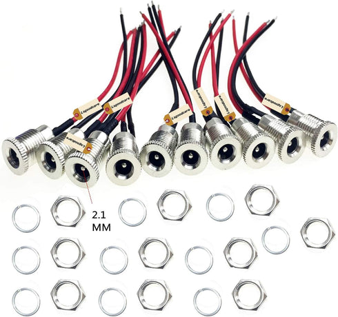 Lsgoodcare 20Pcs 5.5 x 2.1 MM DC Power Jack Socket Dc099 30V Threaded Female Mount Connector Adapter with Cable & 5.5mm x 2.1mm 12V Pure Copper Male DC Power Pigtail Cable by Lsgoodcare