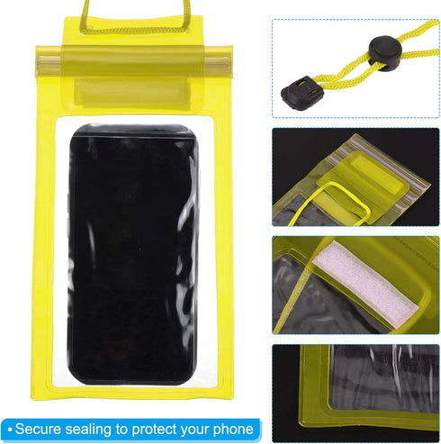 PATIKIL Waterproof Phone Pouch, 2 Pack Universal Lanyard Dry Bag for Beach Swimming Pool, Yellow