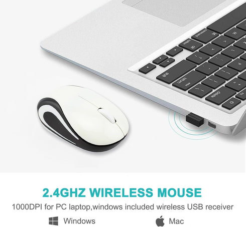Wireless Mouse Cute Mini Computer Mouse Small Size Pocket Portable Compact Travel USB Optical Mice 3 Buttons 1000 DPI Cordless Mouse for Laptop PC Computer Notebook MacBook Kids Girl Gift (White)