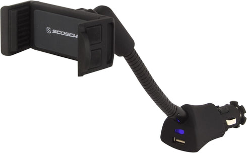 Scosche H12VFXM PowerMount Phone Mount for Car | 12V Charger for Vehicle's Power Port | 7.5 Watts | Black