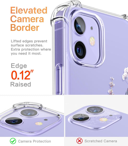 GVIEWIN iPhone 12/12 Pro Case, Clear TPU Shockproof Cover with Screen & Camera Lens Protectors, Floral Pattern 6.1"