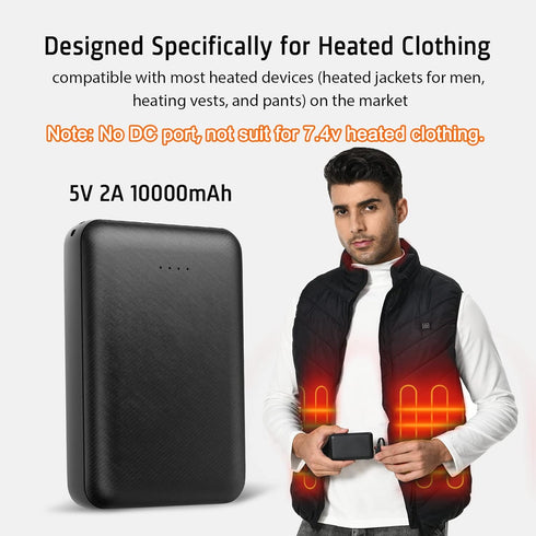 Whsahans 5V 2A Pack 10000mah 7.4v) Rechargeable Battery for Heated Vest Heated Jacket Battery Power Bank for Heated