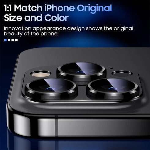 Uyiton Metal Tempered Glass Camera Lens Protector for iPhone 15 Pro/Pro Max - Black Titanium, Case-Friendly, Strong