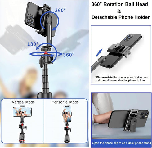 Flexible Phone Tripod Selfie Stick - Mini Camera Tripod with Cold Shoe Mount, Travel Tripod for iPhone Samsung