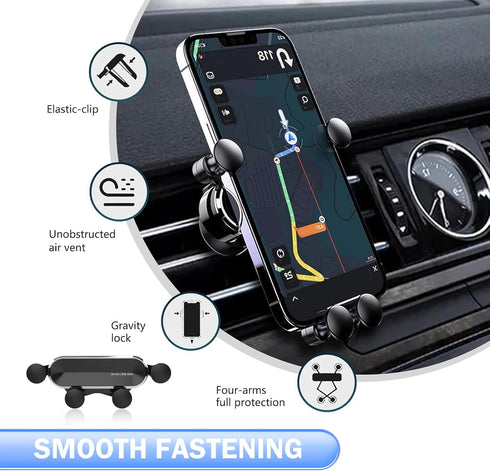 Shakas Car Air Vent Phone Holder, Anti-shaking Anti-slip Adjustable Angle Navigation Bracket, Auto-locking Mute Design