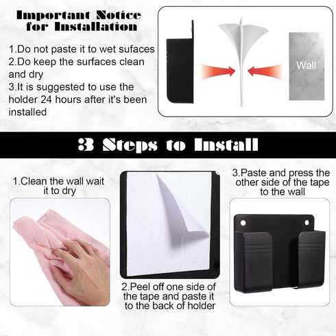 WY LIGHTING LEVEL 4 Pack Wall Mounted Phone Holder, Phone Stand Self Adhesive with Charging Hole, Compatible with All