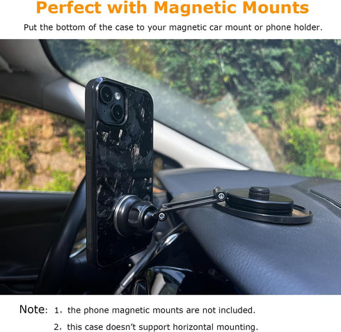 molzar Grip Series Case for iPhone 15 Plus with Real Forged Carbon Fiber, Built-in Metal Plate for Magnetic Mount,