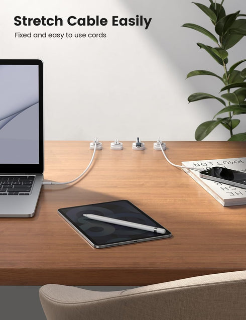 5Pack Cable Spring Holder Clips, Cord Organizer for Desk, Adjustable Wire Holder for Phone USB Charger, White