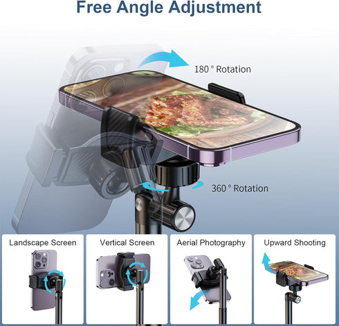 Cell Phone Stand for Recording, Height Adjustable Filming Phone Holder for Desk, 360 Degree Rotation Clamp Phone Stand,