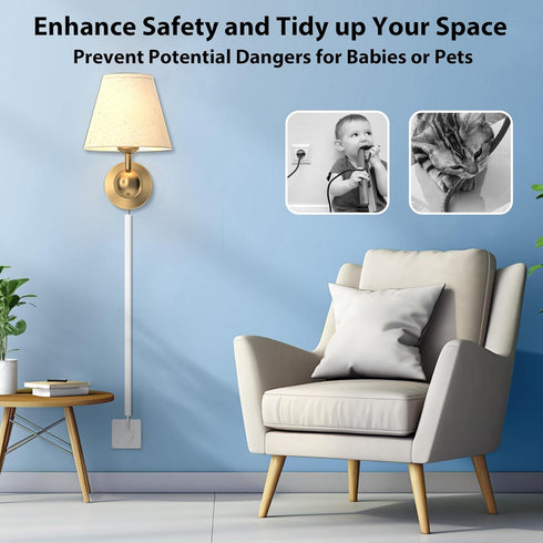 ZhiYo 68in Cord Hider Wall for One Cord, Easy Install Cable Cover, White Cable Raceway for Cord Management