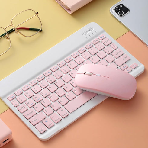Wireless Keyboard and Mouse Combo, Cute Bluetooth Keyboard with Silent Mouse, 2.4G USB Slim Set for Windows/iOS/Android