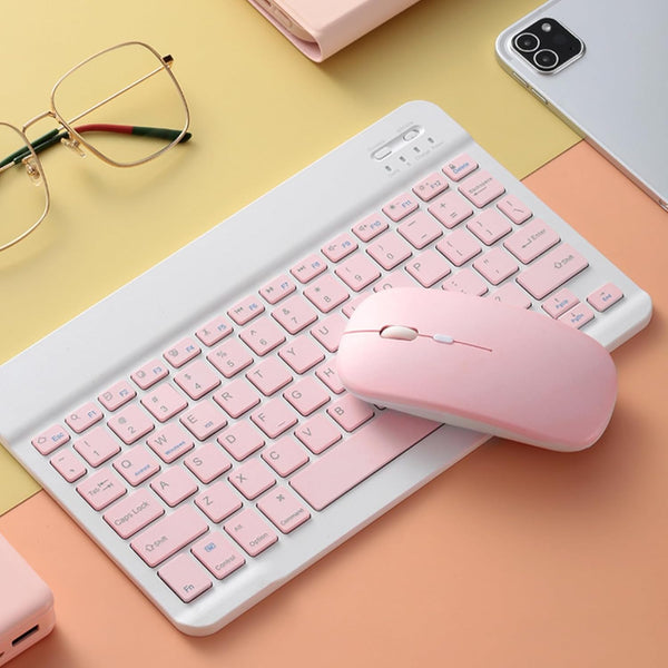 Wireless Keyboard and Mouse Combo, Cute Bluetooth Keyboard with Silent Mouse, 2.4G USB Slim Set for Windows/iOS/Android