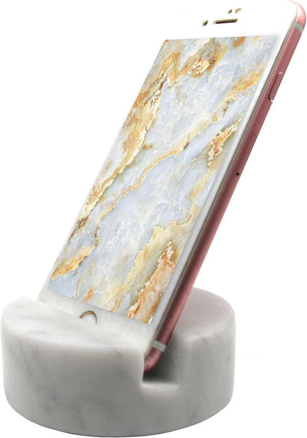 Luxurious Marble Cell Phone Stand Holder for Desk, Countertop, Table, Nightstand - Heavy Solid Real Stone Mobile Phone