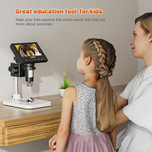 Elikliv Microscope, LCD Digital Coin Microscope 1000x, 8 Adjustable LED Lights, PC View Compatible