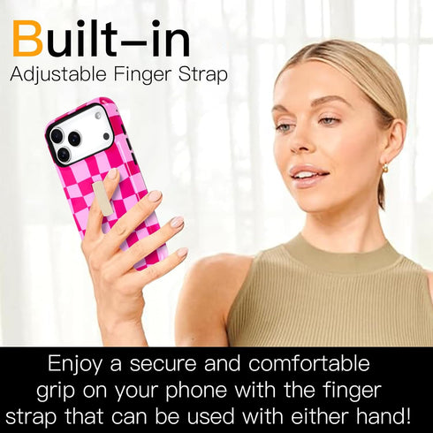 SOKAD 17 Checkered Phone Case for iPhone Pro Max with Finger Strap Kickstand, Cute Grids Plaid Checkerboard Pattern