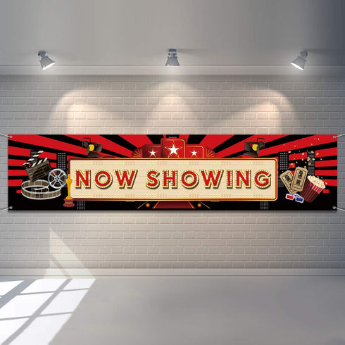 Blulu Movie Night Party Decorations, 2025 Now Showing Banner, 70.8 x 15.7 Inch Red Carpet Backdrop for Birthday Supplies
