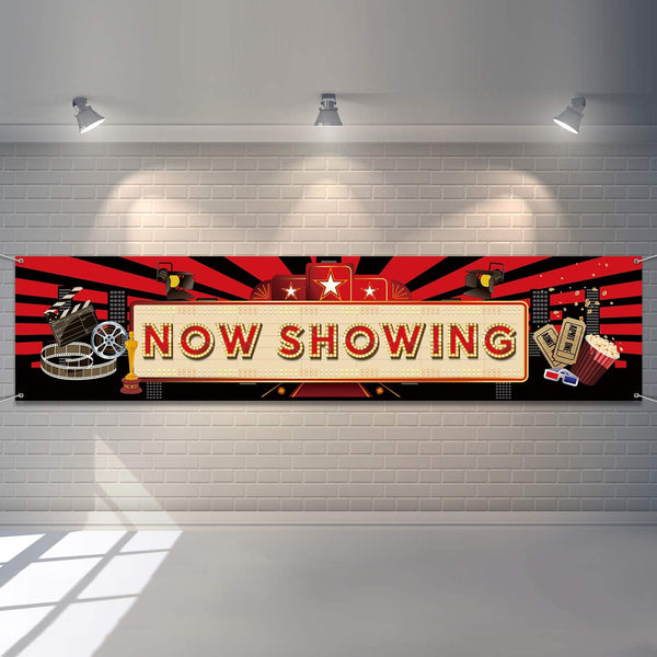 Blulu Movie Night Party Decorations, 2025 Now Showing Banner, 70.8 x 15.7 Inch Red Carpet Backdrop for Birthday Supplies