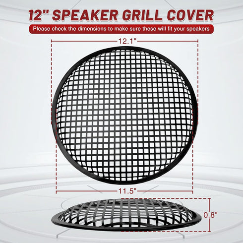 12" Car Audio Speaker Grill Cover: Subwoofer Metal Mesh-Waffle Grill Cover Protector with Rubber Frame (Pack of 2)